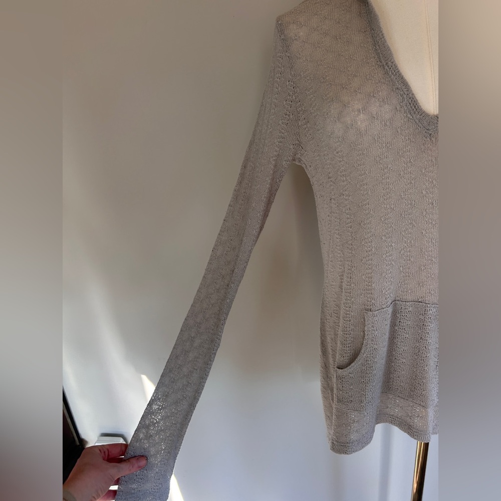 Y2K VOLCOM Hooded Sheer Open Knit V-Neck Long Sleeve Top Indie Grunge Skater M/L - Picture 7 of 16